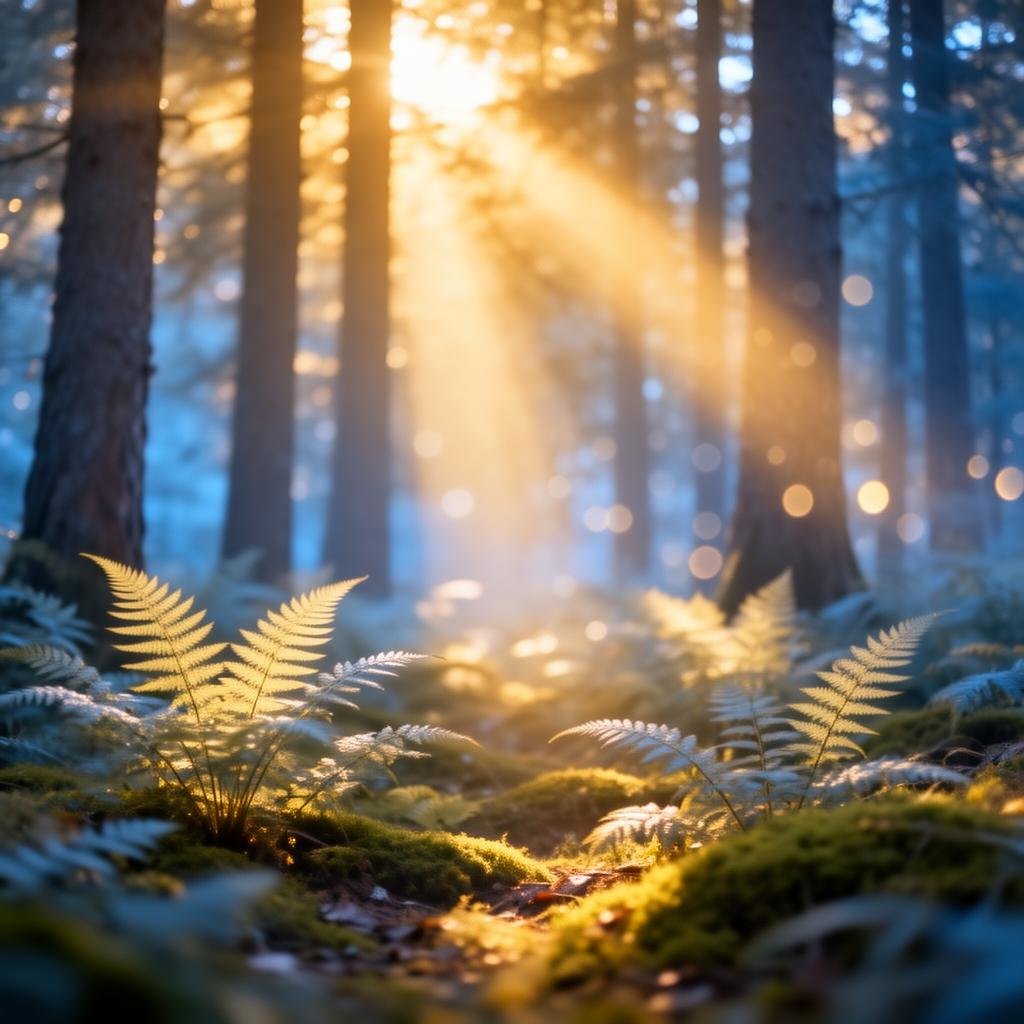 Luz filtrándose en un bosque sereno, conexión con la sabiduría interior