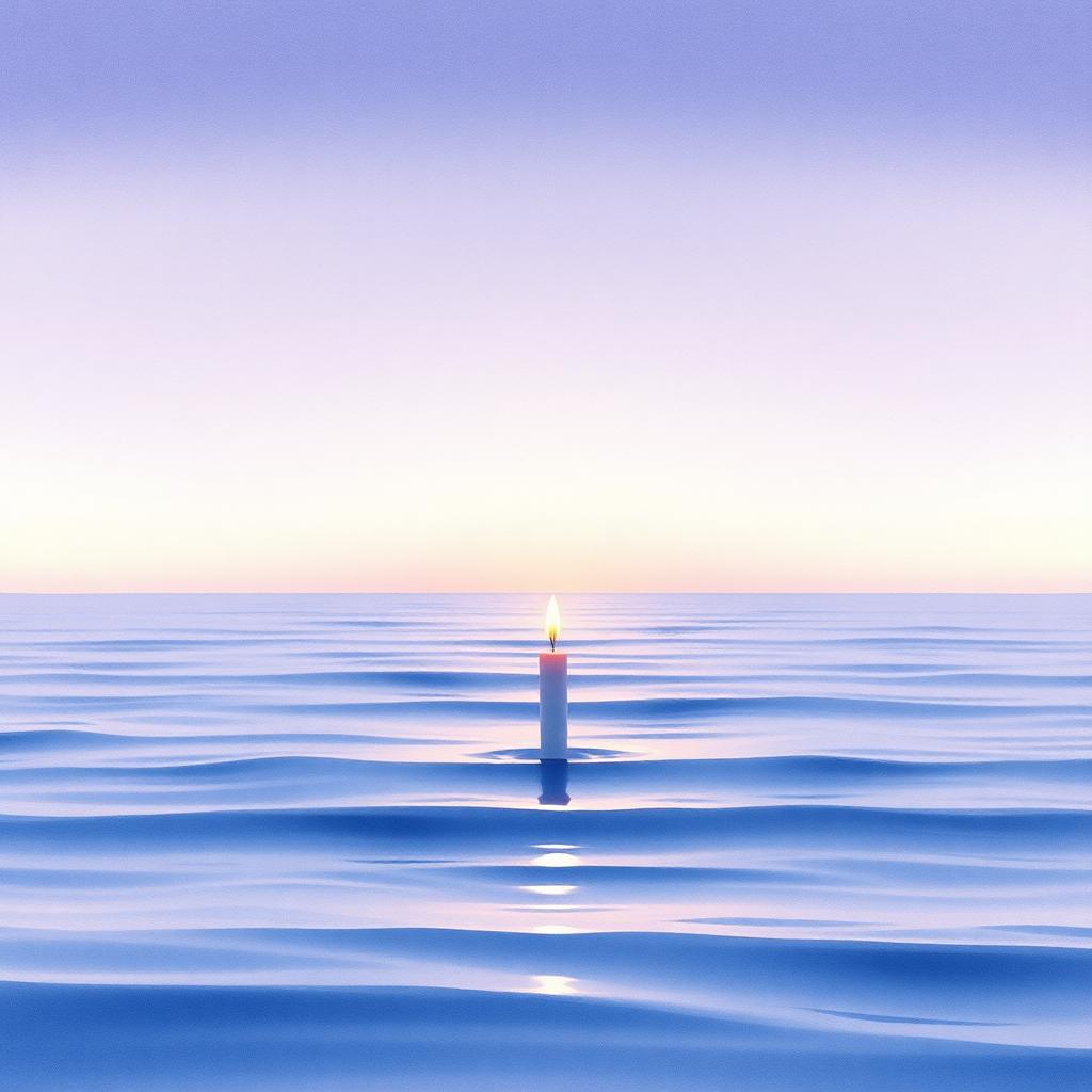 Horizonte oceánico con vela encendida evocando calma profunda e hipnosis